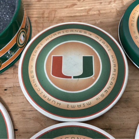 🟢 Miami Hurricanes College Football Ceramic Coaster Set in Metal Tin - Rare - Picture 10 of 16